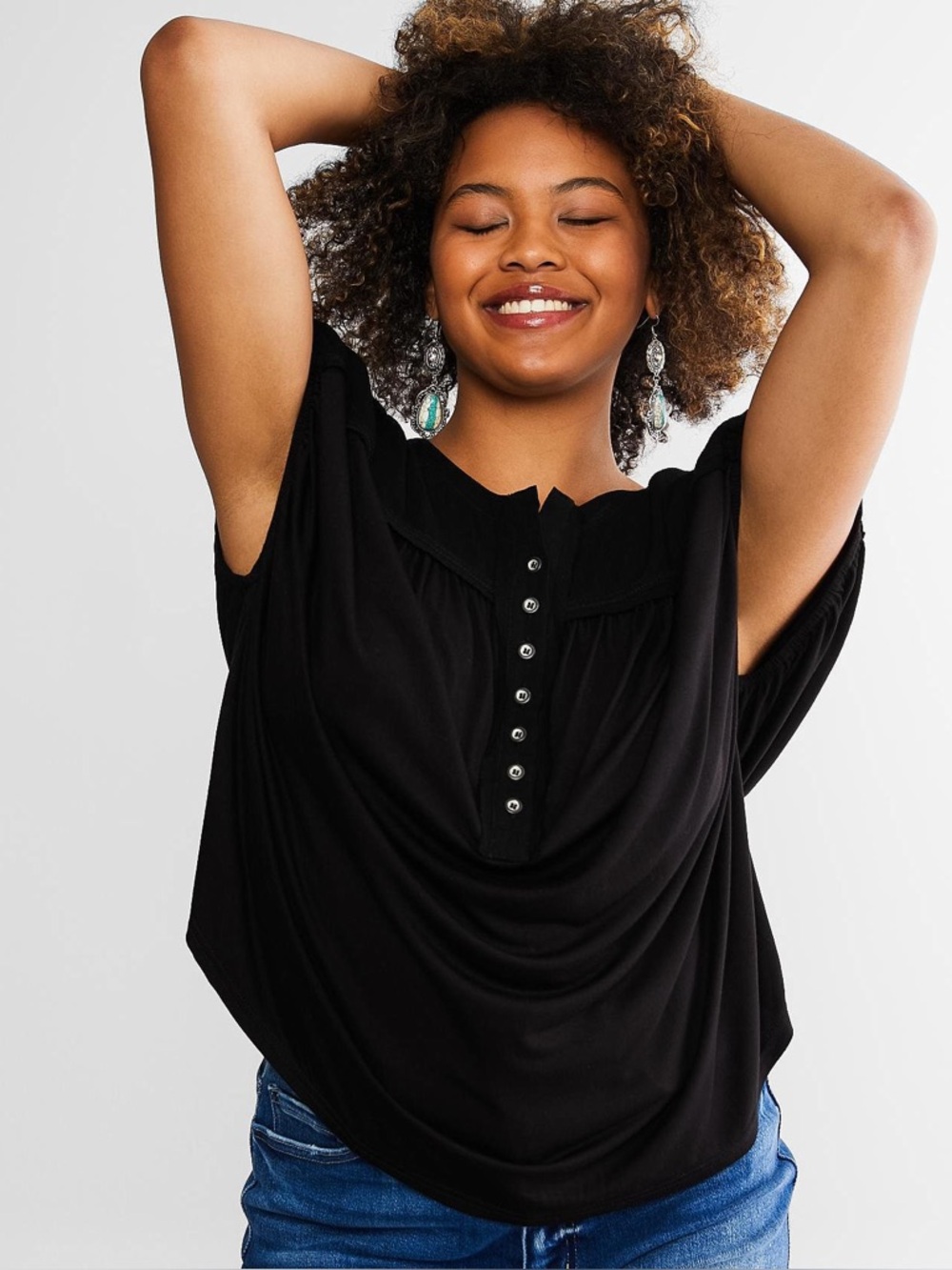 BKE Black Henley Swing Top